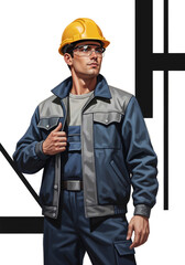 Poster - proud builder in protective gear looking into the distance on white background . Generative AI
