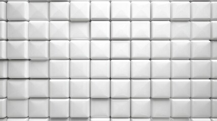 Poster - This indoor space showcases a sleek white tile wall characterized by glossy square tiles arranged in a grid pattern, reflecting light and enhancing the atmosphere.