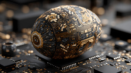Poster - Digital easter egg concept technology circuit board design ai generated image for tech easter theme
