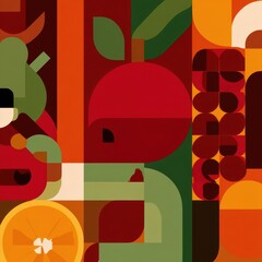 Poster - Colorful abstract design featuring stylized fruit.