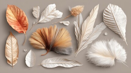 Poster - A composition of dried leaves, feathers, and botanical elements.