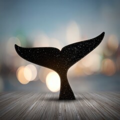 Poster - Silhouette of a whale tail on a wooden floor.