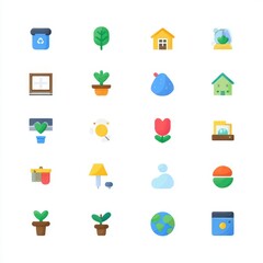 Poster - Collection of colorful flat icons representing various objects and concepts.