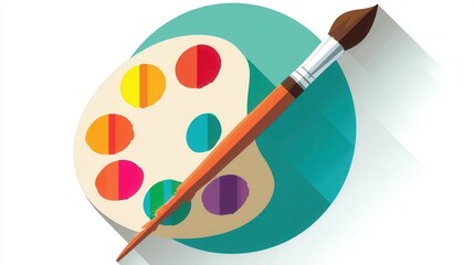Poster - Colorful paint palette and brush illustration.