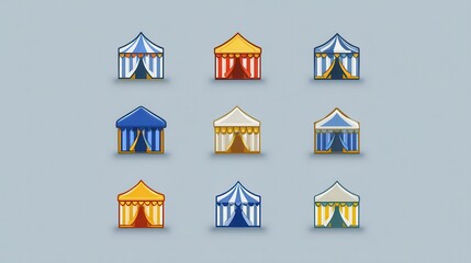 Poster - Colorful tent illustrations in various shades.