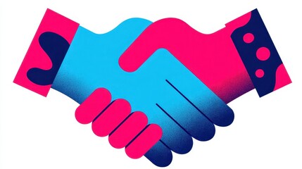 Poster - Two hands shaking in a vibrant graphic design.