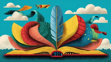 Poster - Imaginative depiction of an open book with swirling pages.