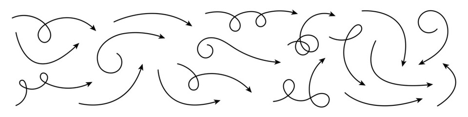 Wall Mural - Curved or Twisted Hand Drawn Arrows. Collection of Doodle Arrows.