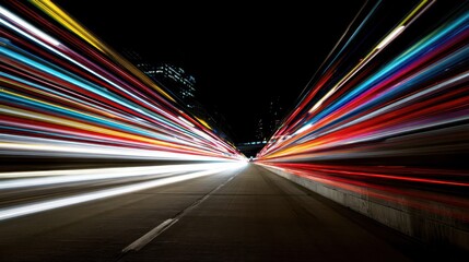 Poster - Colorful light trails on a city street at night.