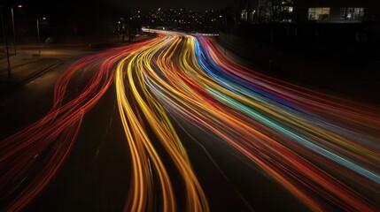 Poster - Colorful light trails on a highway at night.