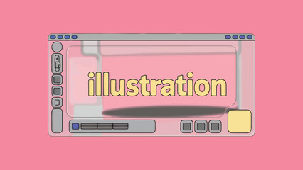 Poster - Illustration Design: A pastel-toned illustration of a digital interface element with the word illustration emblazoned across the center, suggesting a creative concept in design.