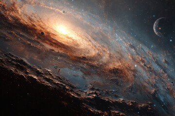 Poster - Stunning cosmic wallpaper featuring swirling galaxies, radiant stars, and distant planets created with generative AI technology for a mesmerizing visual experience