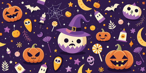 Poster - Seamless Halloween Pattern with Dog Illustration Spooky Background Design for Festive Projects