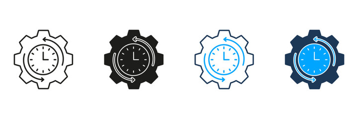 Fototapete - Clock And Gear Line And Solid Icon Set. Time Management, Efficiency, And Process Optimization Symbol Collection. Workflow And Productivity Enhancement. Isolated Vector Illustration
