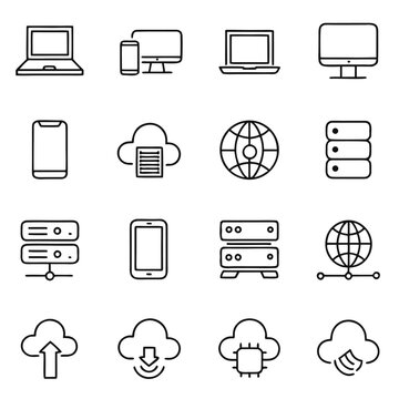 A diverse vector set of computer, network, and communication icons for web, mobile, and business technology illustrations