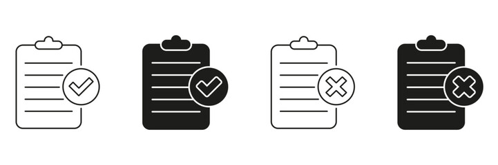 Fototapete - Clipboard With Check And Cross Marks Line And Solid Icon Set. Task Completion And Error Indication Symbol Collection. Project Management And Quality Control. Isolated Vector Illustration
