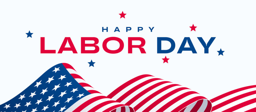 Happy Labor Day banner, USA flag background, card design