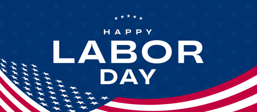 Happy Labor Day lettering text banner, USA flag background