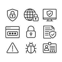 Poster - Cyber security protection vector icons. Outline symbols. Line design