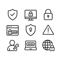 Poster - Internet security protection vector icons. Outline symbols. Line design