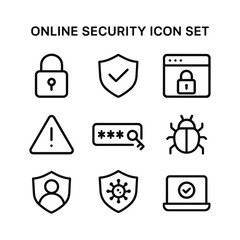 Poster - Digital security protection icons collection. Outline symbols. Line design