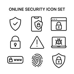 Poster - Web security cyber safety vector icons. Outline symbols. Line design