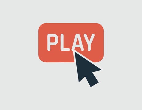 A red play button with a cursor, indicating a clickable element for starting a video or audio.