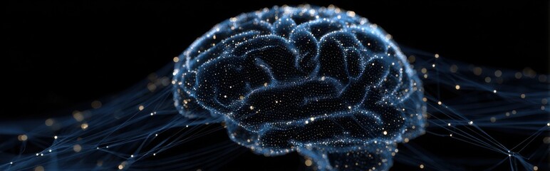 Poster - Neural network representation illustrating brain connectivity with luminous points and lines