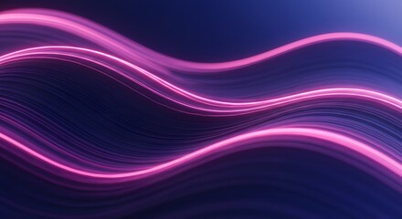 Poster - Abstract background with pink and purple glowing lines forming wavy patterns on a dark surface design
