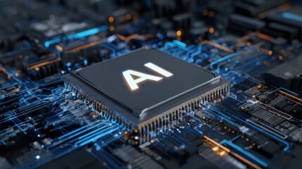 Poster - Detailed view of a microchip showcasing AI technology on a circuit board