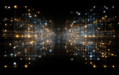 Poster - Digital network connection visualizes data streams in a futuristic environment with glowing nodes and lines