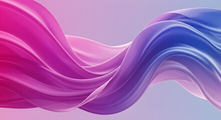 Poster - Abstract flowing shape with pink to blue gradient on a smooth light background in a wave like formation