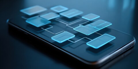 Poster - Digital interface design displayed on a smartphone screen showcasing flowchart elements and interactive features