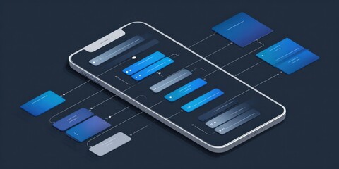 Poster - Modern smartphone user interface design with interactive elements and blue color scheme displayed on dark background