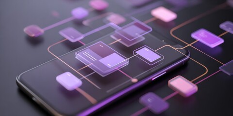 Poster - Creative design of smartphone interface with colorful app icons and digital elements