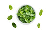 © RanaG - Overhead view of a white bowl filled with fresh mint leaves and scattered mint isolated on transparent background