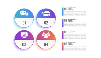 Poster - 4 steps, options or processes infographic layout with business icons and space for data. Data visualization, annual report layout