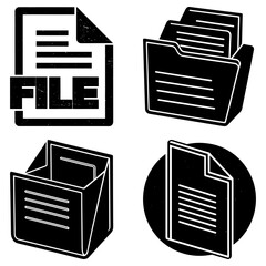 Poster - Four black and white vector icons depicting file documents and folders in different perspectives and styles