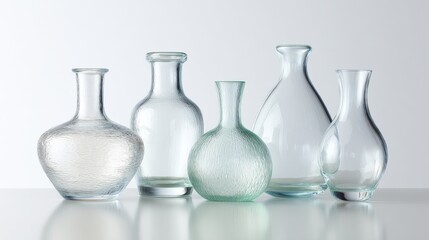 Poster - Glass Vases Collection On Reflective Surface. Elegant And Minimalist Home Decor Display