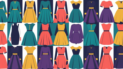 Wall Mural - Seamless Pattern of Colorful Women's Dresses