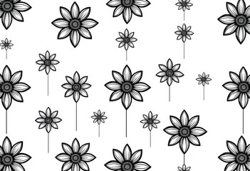 Wall Mural - modern geometric seamless pattern featuring minimalist black line art flowers on a white background,