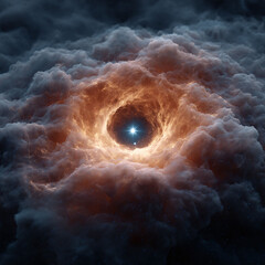 Poster - Dramatic nebula with a bright star core, swirling clouds, and cosmic dust. Evokes wonder, mystery, and the universes power. Ideal for scifi, spirituality, or conceptual designs.