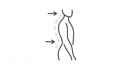 Poster - Lumbar lordosis line animation. Back posture animated icon. Moving horizontal arrows. Dotted line showing up. Spine health. Outline element on white background. HD video with alpha channel