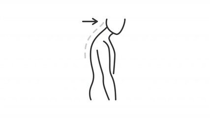 Poster - Forward head line animation. Neck posture animated icon. Moving horizontal arrows. Dotted line showing up. Back pain. Outline element on white background. HD video with alpha channel