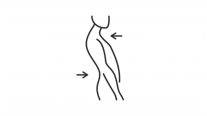 Poster - Lordosis line animation. Swayback posture animated icon. Moving horizontal arrows. Dotted line showing up. Back illness. Outline element on white background. HD video with alpha channel