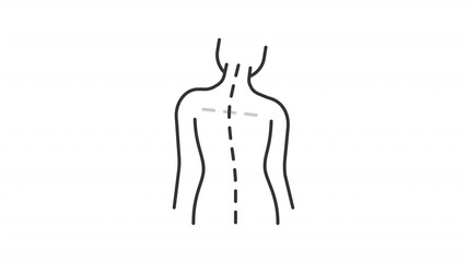 Poster - High shoulder line animation. Uneven posture animated icon. Tilting head. Blinking dotted line. Chiropractic treatment. Outline element on white background. HD video with alpha channel