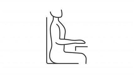Poster - Correct sitting posture line animation. Ergonomic workplace animated icon. Moving hands, head. Worker health, employee. Outline element on white background. HD video with alpha channel