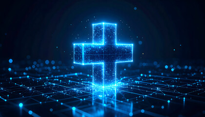 Poster - Digital cross symbol technology illustration
