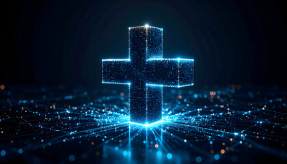 Poster - Glowing 3 d cross symbol design
