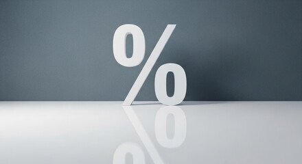 Poster - White percentage symbol on gray background, minimalist design, showcasing sales, discounts, or promotions, ideal for advertising or marketing